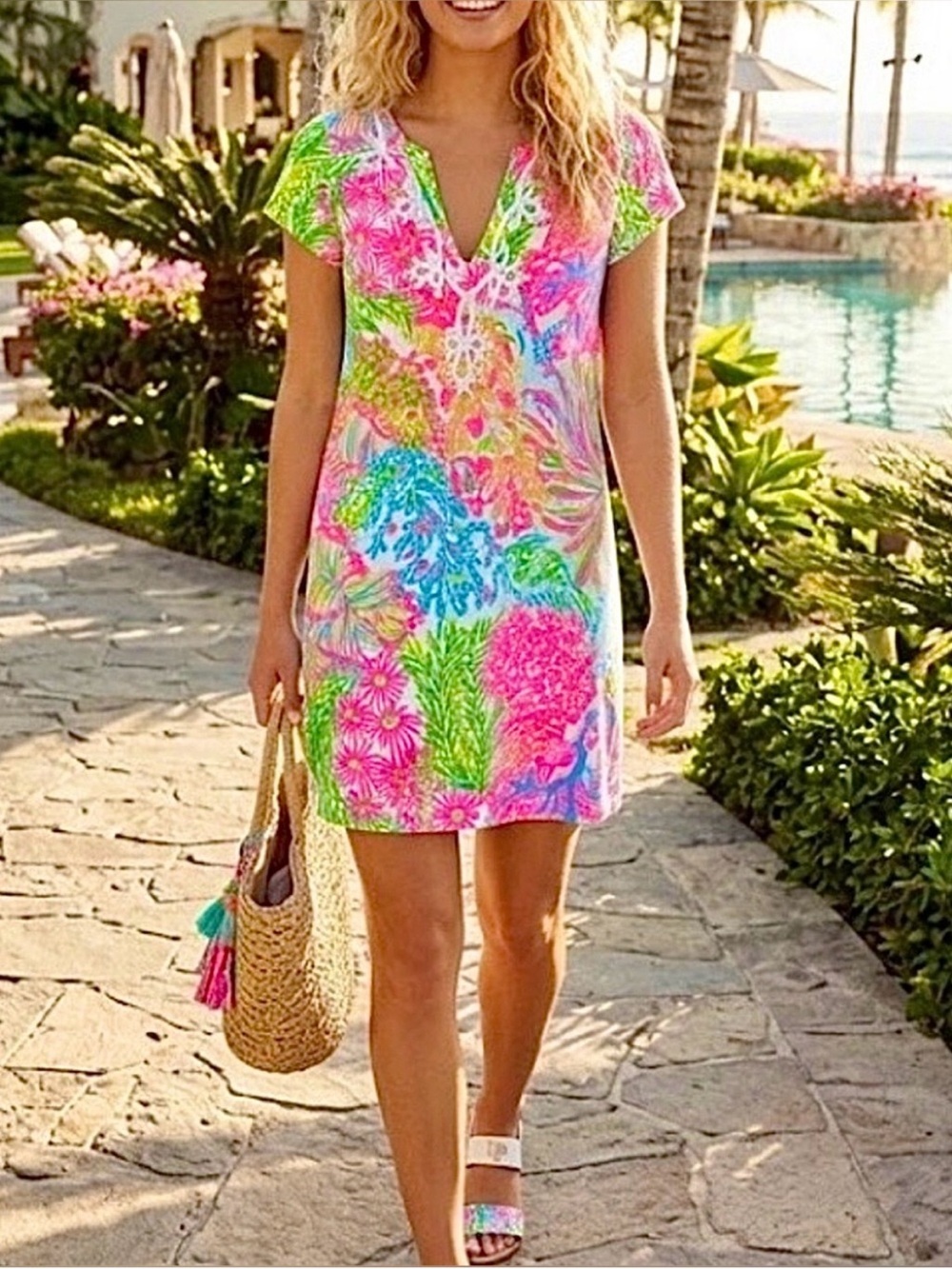 Lilly Pulitzer Brewster Shift Dress in Lover's Coral Pima Cotton Size Medium